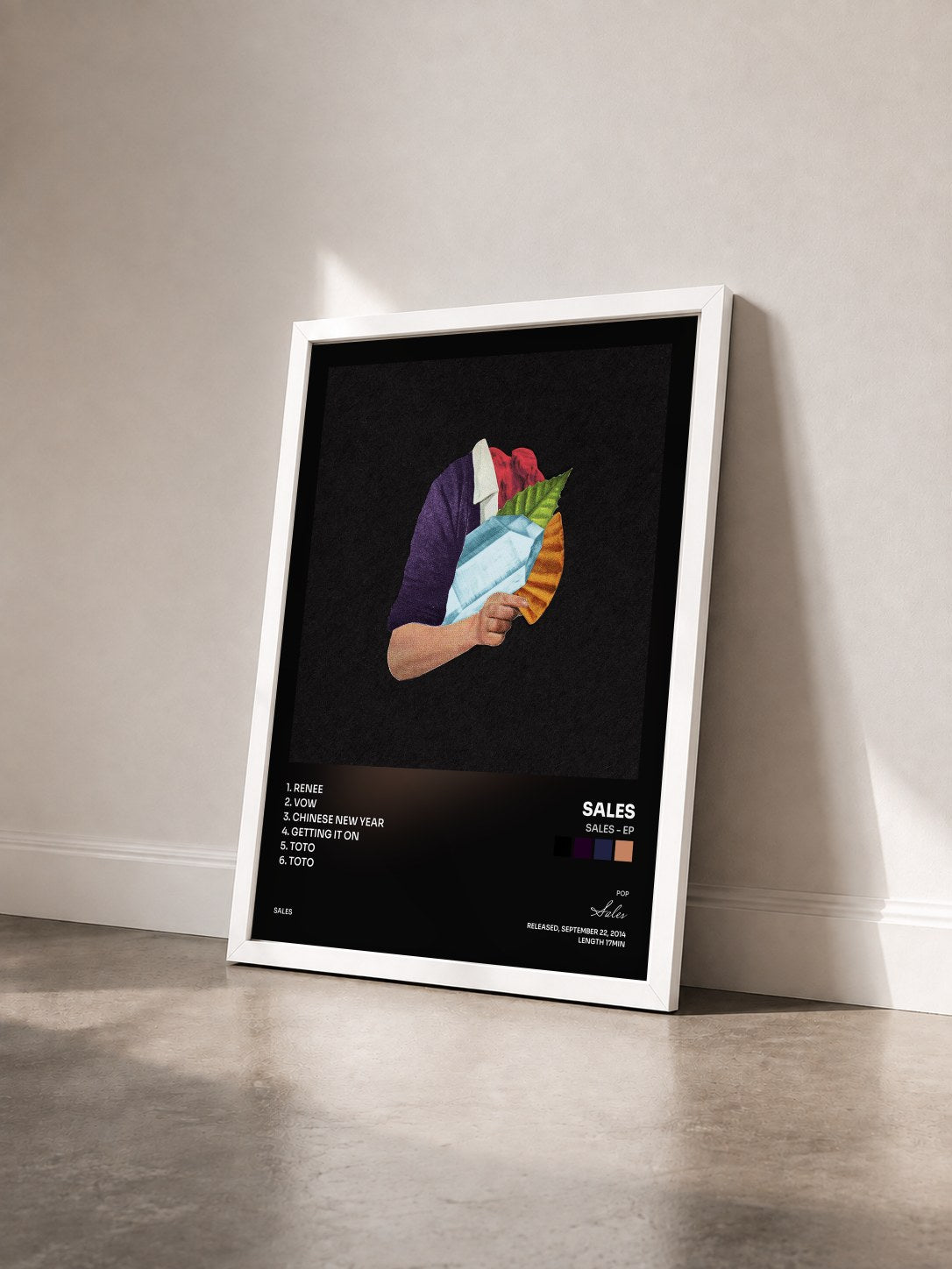 #blanc Tableau de l'album SALES - EP de Sales vu de trois quarts, cadre blanc