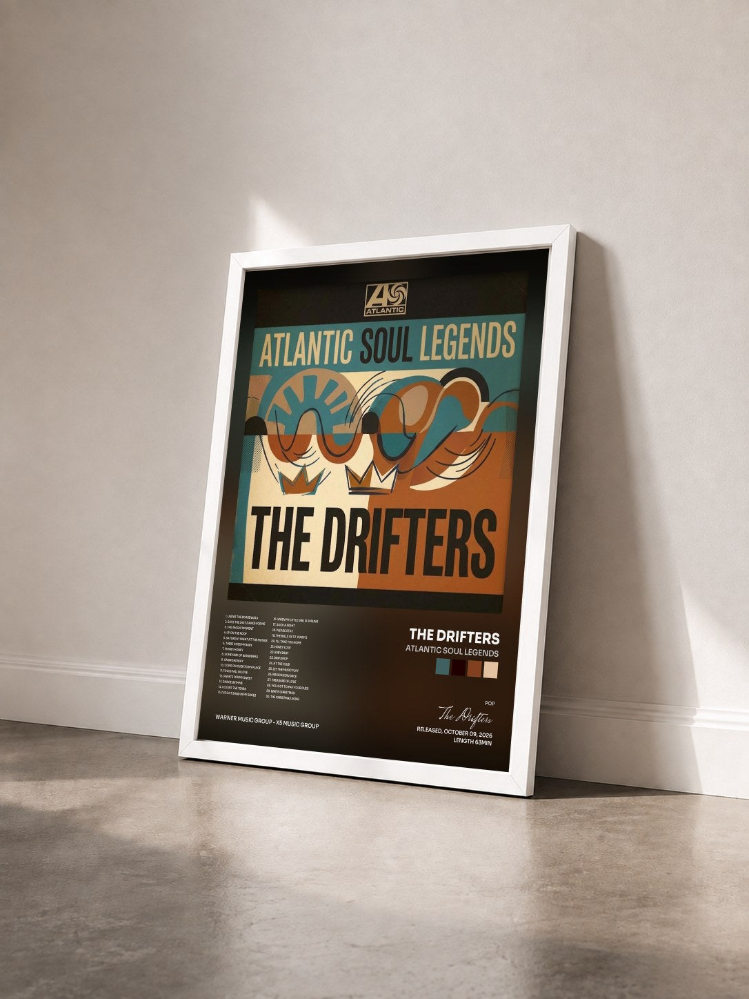 #blanc Tableau de l'album Atlantic Soul Legends de The Drifters vu de trois quarts, cadre blanc