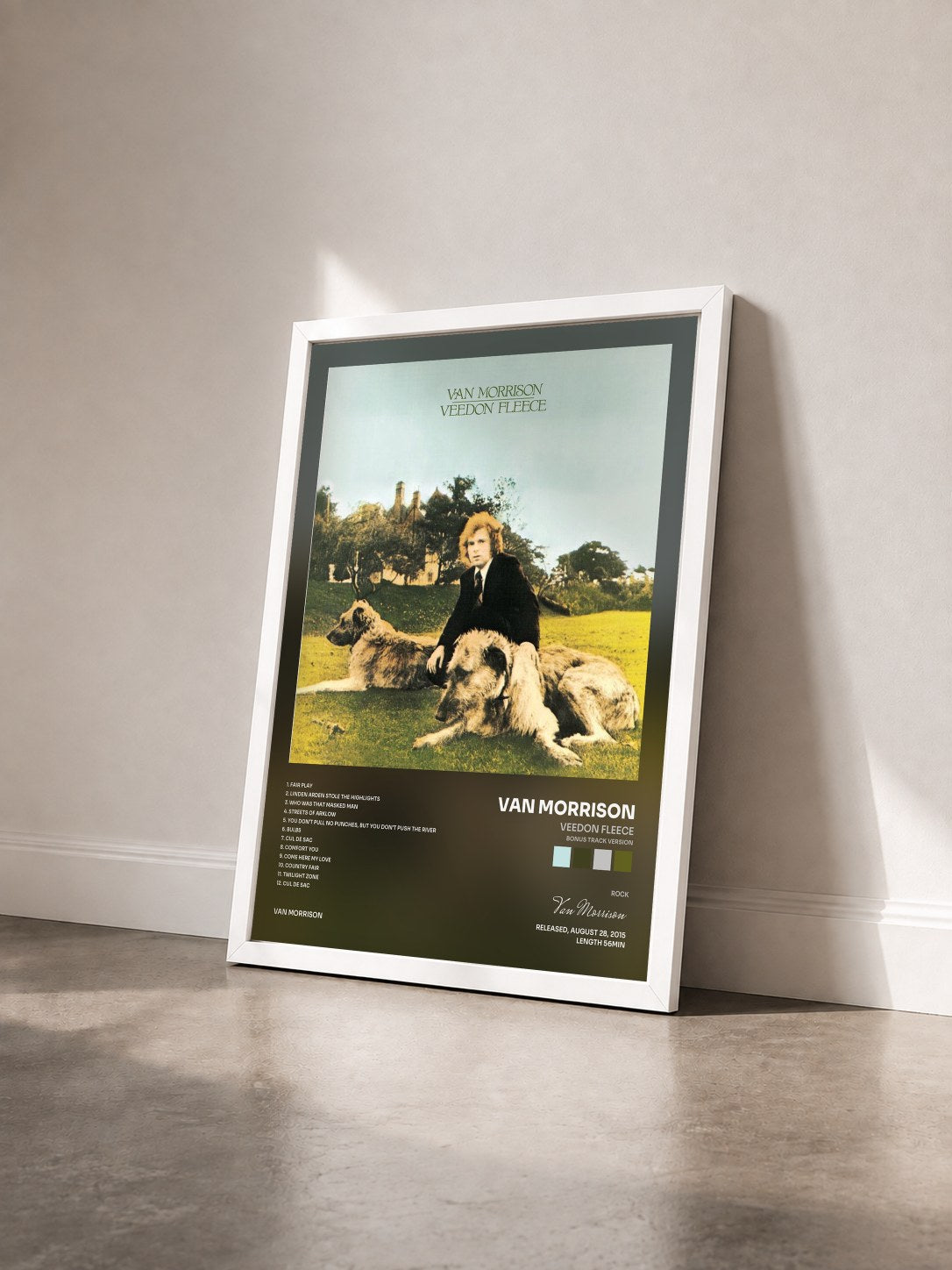 #blanc Tableau de l'album Veedon Fleece (Bonus Track Version) de Van Morrison vu de trois quarts, cadre blanc