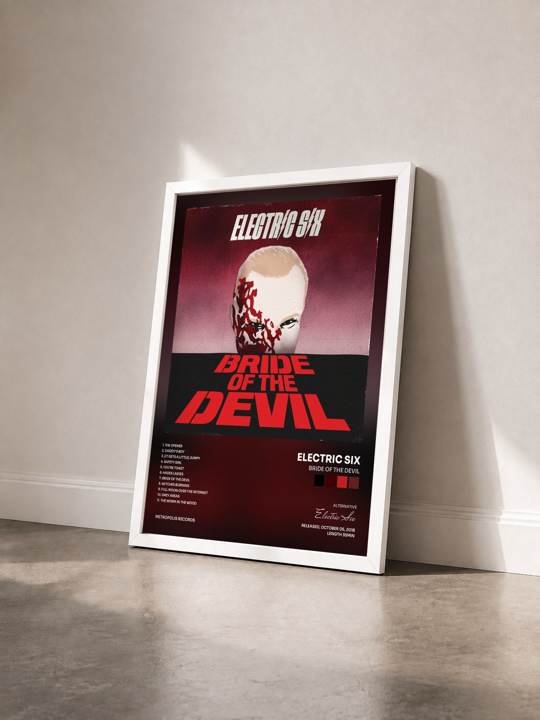 #blanc Tableau de l'album Bride of the Devil de Electric Six vu de trois quarts, cadre blanc