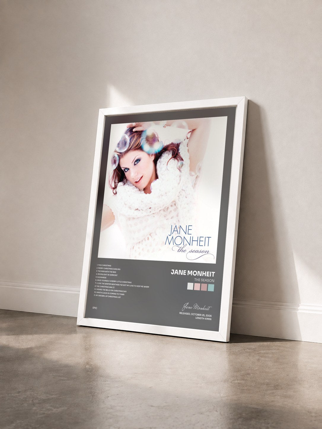 #blanc Tableau de l'album The Season de Jane Monheit vu de trois quarts, cadre blanc