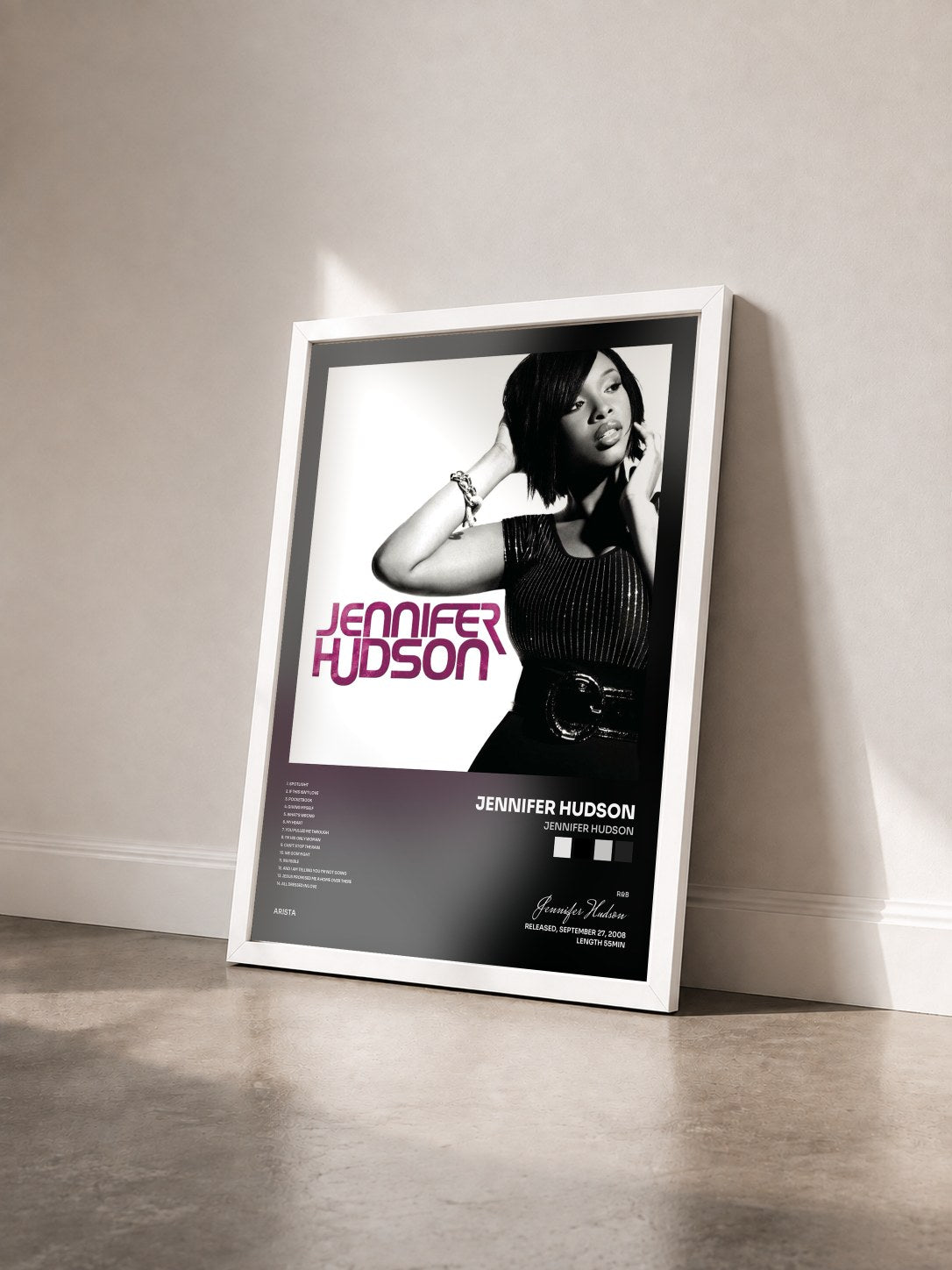 #blanc Tableau de l'album Jennifer Hudson de Jennifer Hudson vu de trois quarts, cadre blanc