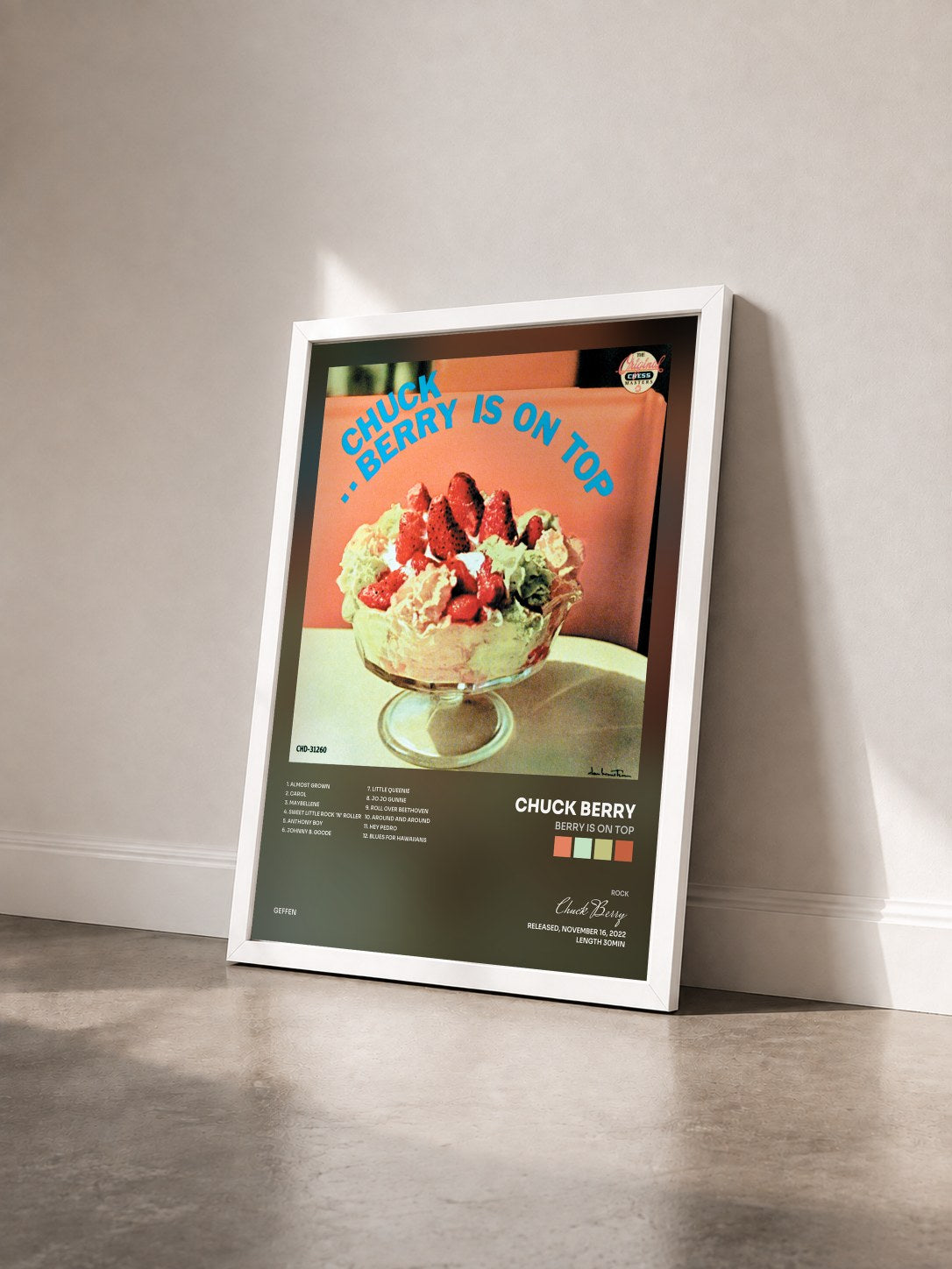 #blanc Tableau de l'album Berry Is On Top de Chuck Berry vu de trois quarts, cadre blanc
