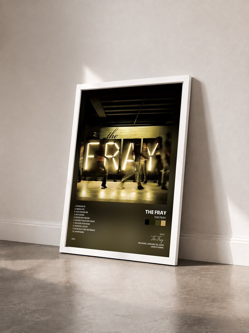 #blanc Tableau de l'album The Fray de The Fray vu de trois quarts, cadre blanc