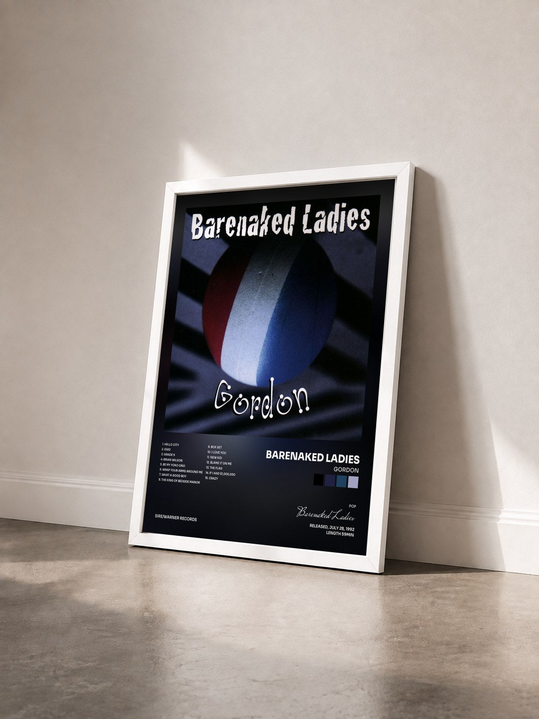 #blanc Tableau de l'album Gordon de Barenaked Ladies vu de trois quarts, cadre blanc