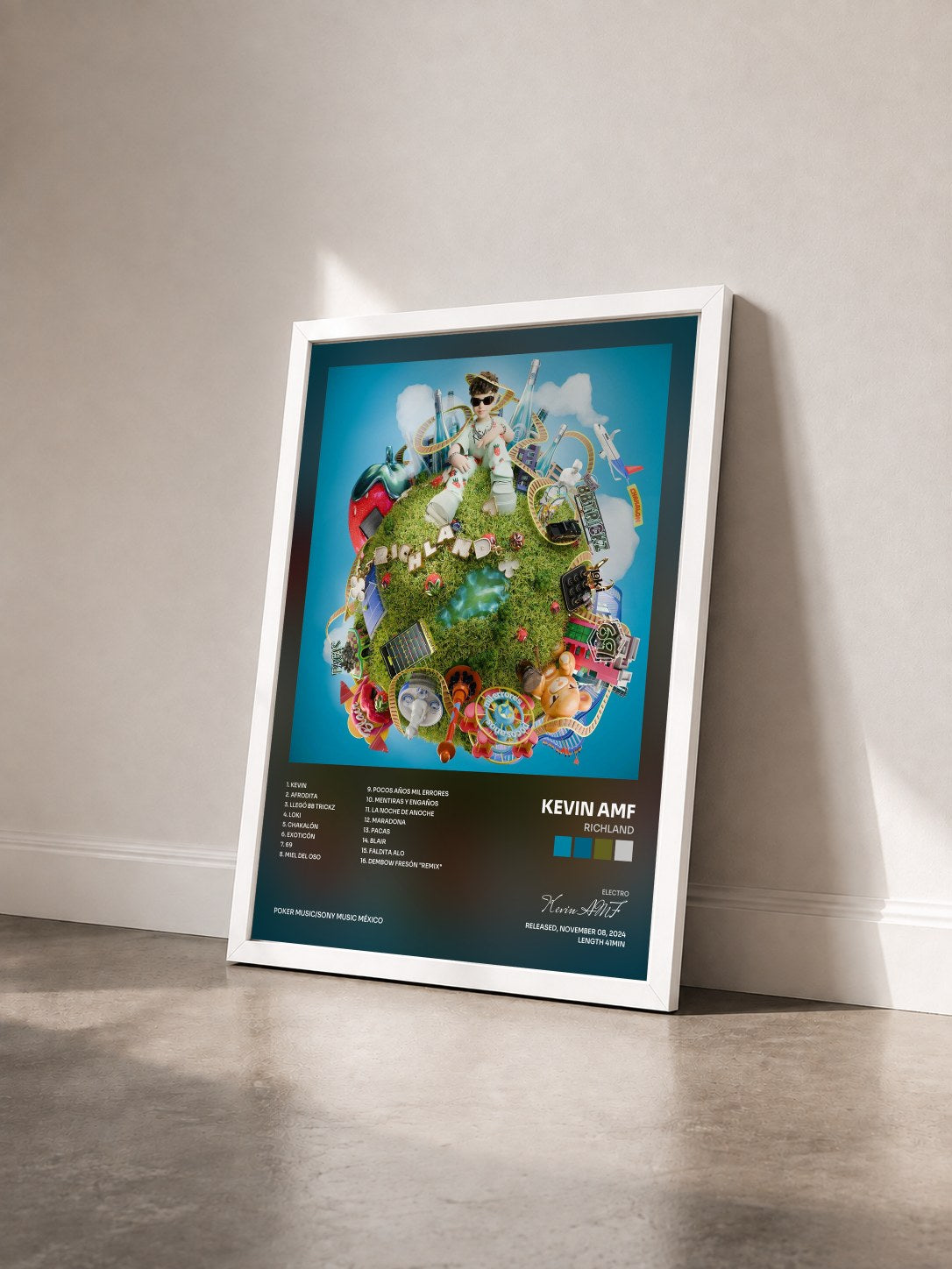 #blanc Tableau de l'album Richland de Kevin AMF vu de trois quarts, cadre blanc