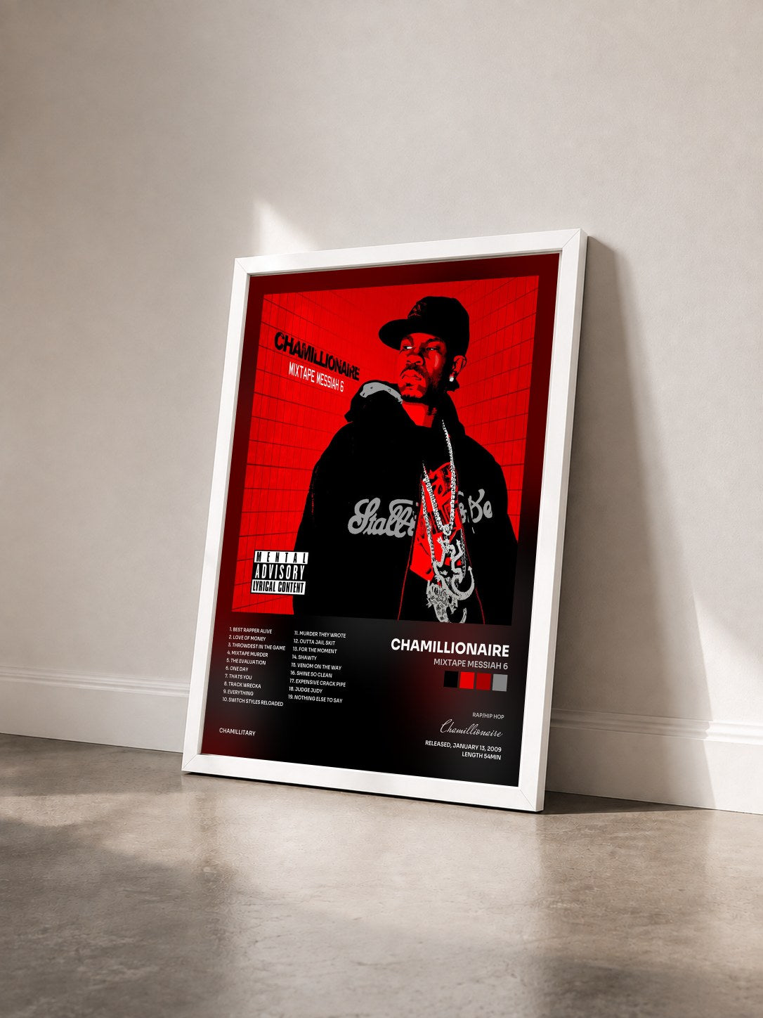 #blanc Tableau de l'album Mixtape Messiah 6 de Chamillionaire vu de trois quarts, cadre blanc