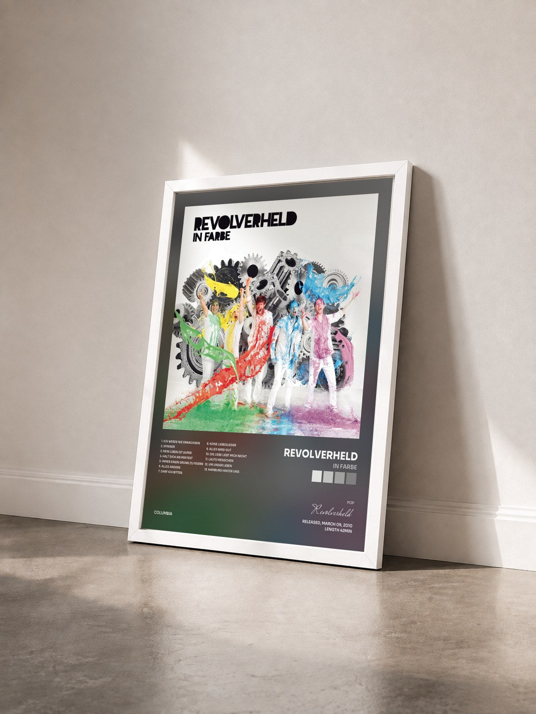 #blanc Tableau de l'album In Farbe de Revolverheld vu de trois quarts, cadre blanc