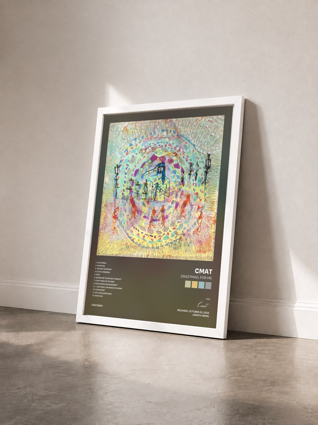 #blanc Tableau de l'album Crazymad, For Me de Cmat vu de trois quarts, cadre blanc