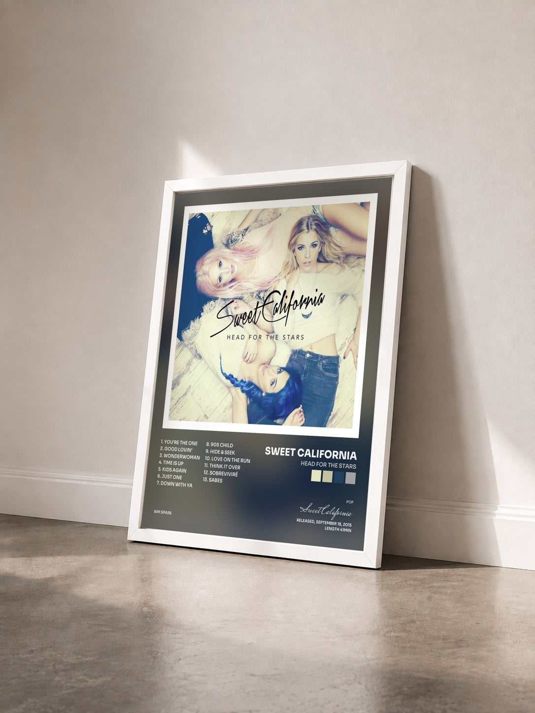 #blanc Tableau de l'album Head for the stars de Sweet California vu de trois quarts, cadre blanc