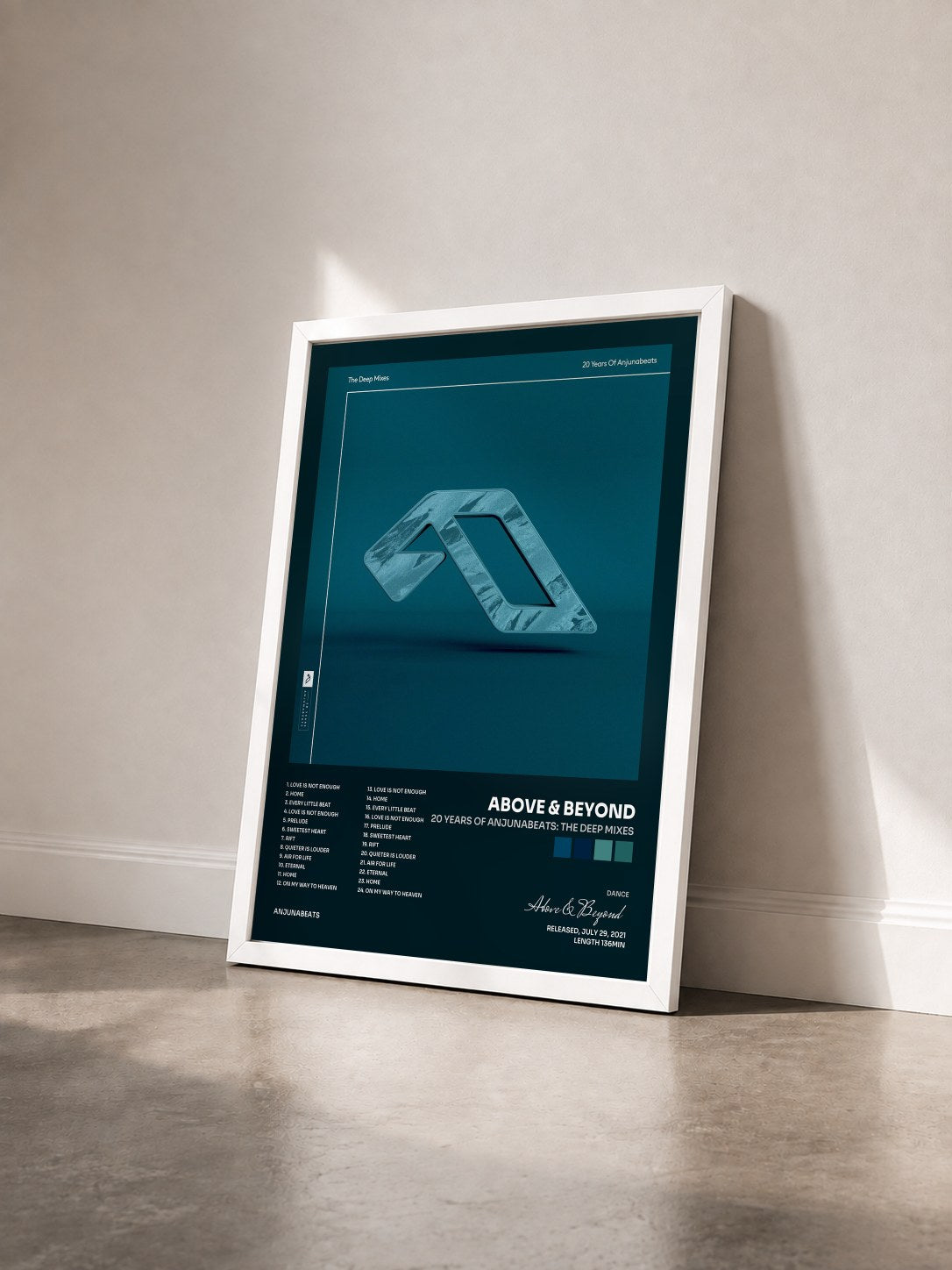 #blanc Tableau de l'album 20 Years Of Anjunabeats: The Deep Mixes de Above & Beyond vu de trois quarts, cadre blanc