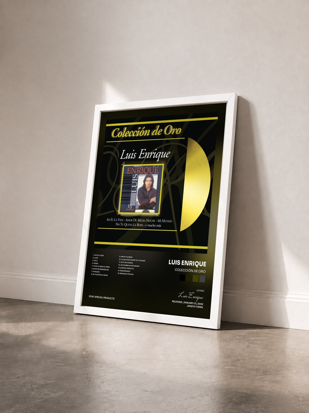 #blanc Tableau de l'album Colección De Oro de Luis Enrique vu de trois quarts, cadre blanc