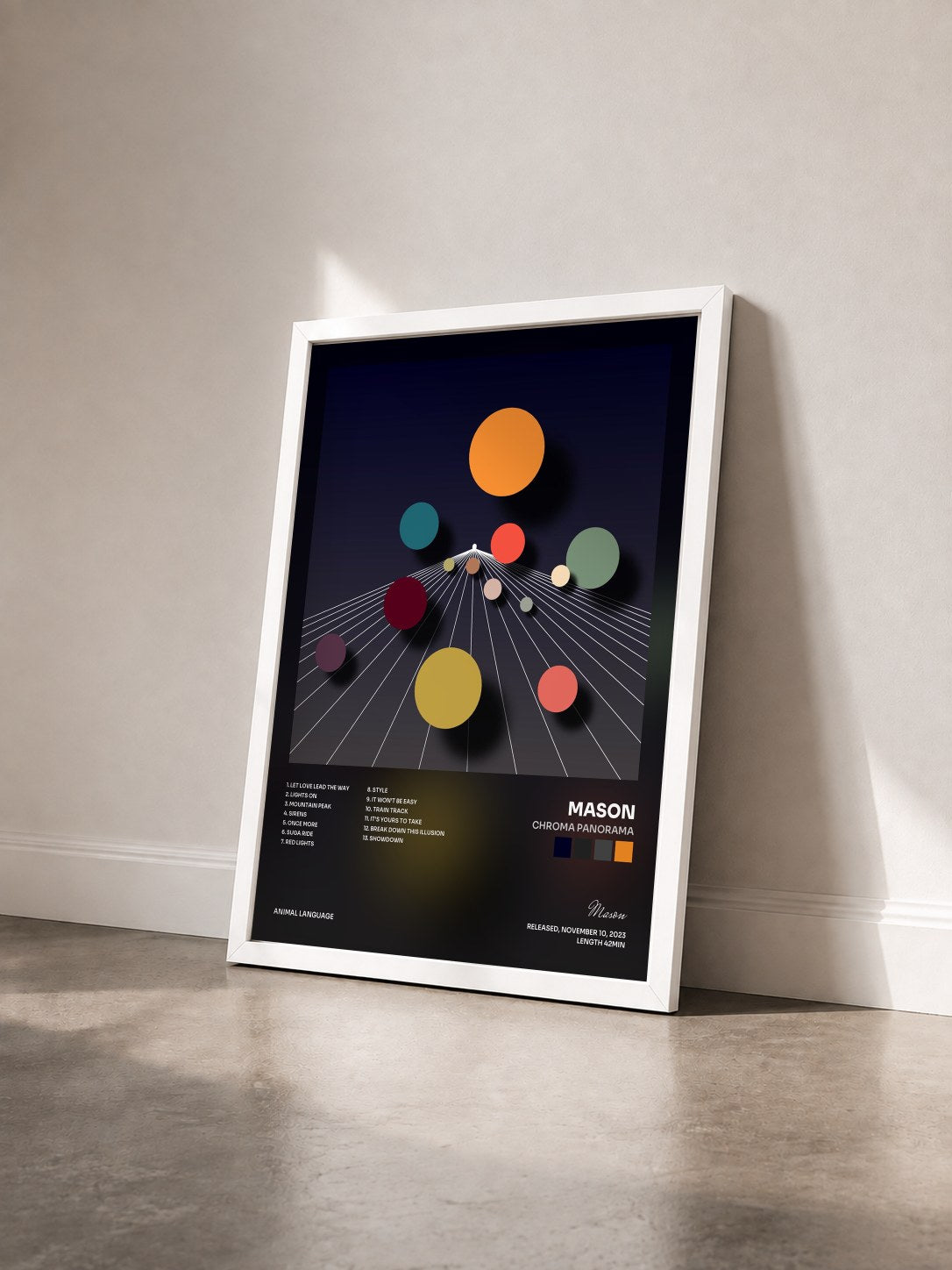 #blanc Tableau de l'album Chroma Panorama de Mason vu de trois quarts, cadre blanc