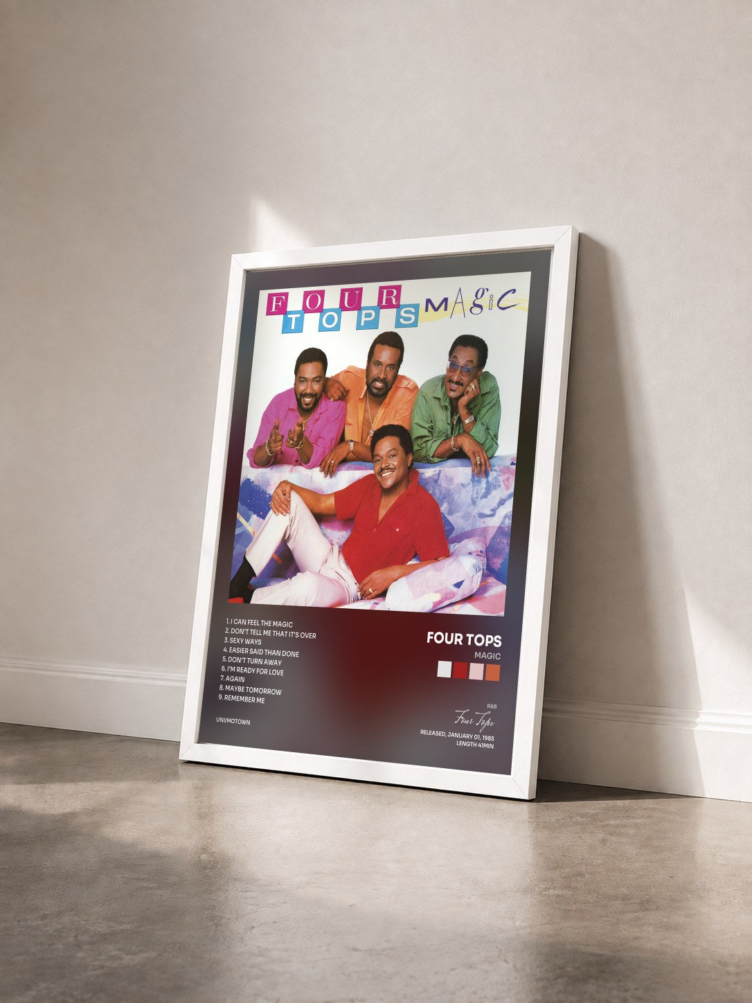 #blanc Tableau de l'album Magic de Four Tops vu de trois quarts, cadre blanc