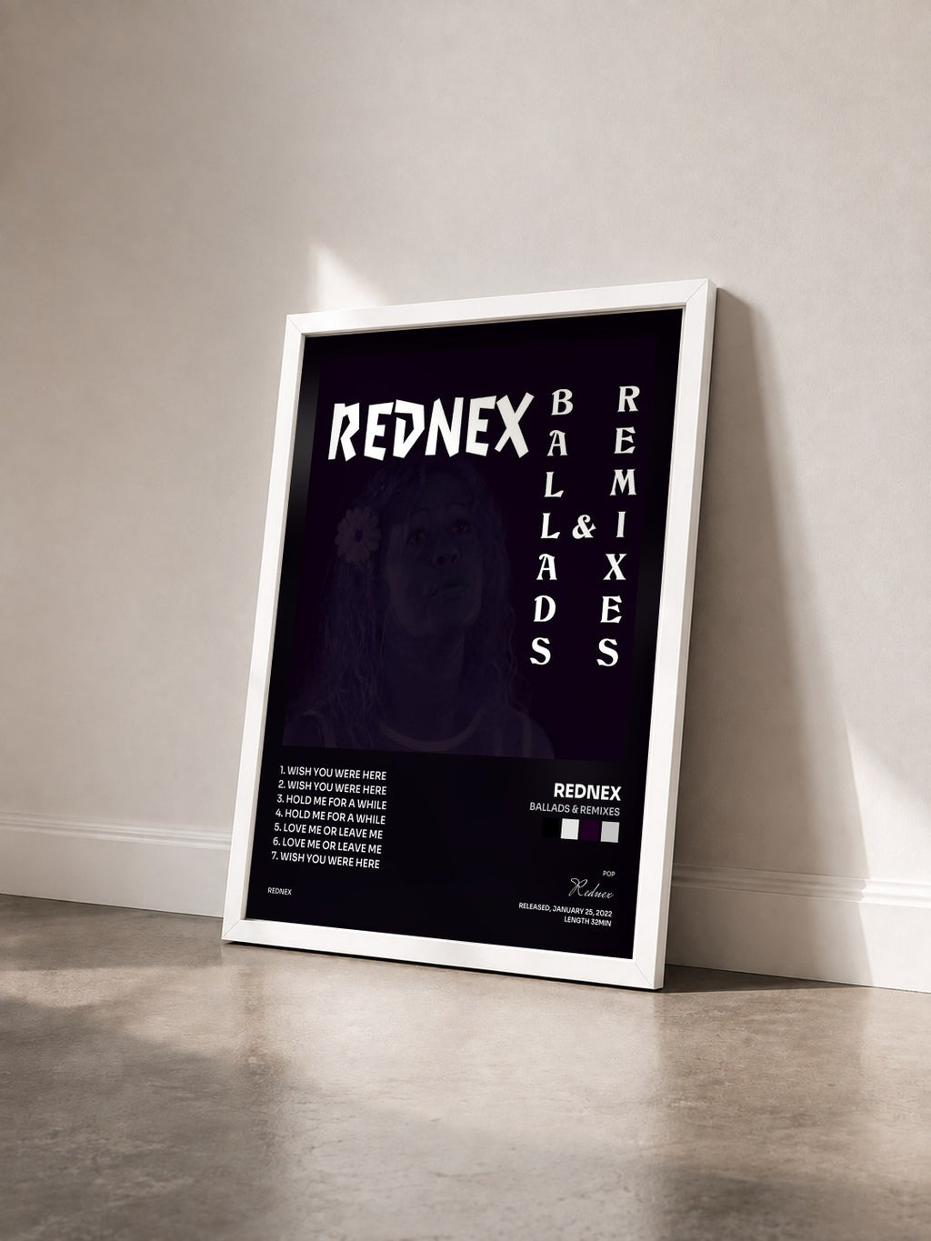 #blanc Tableau de l'album Ballads & Remixes de Rednex vu de trois quarts, cadre blanc