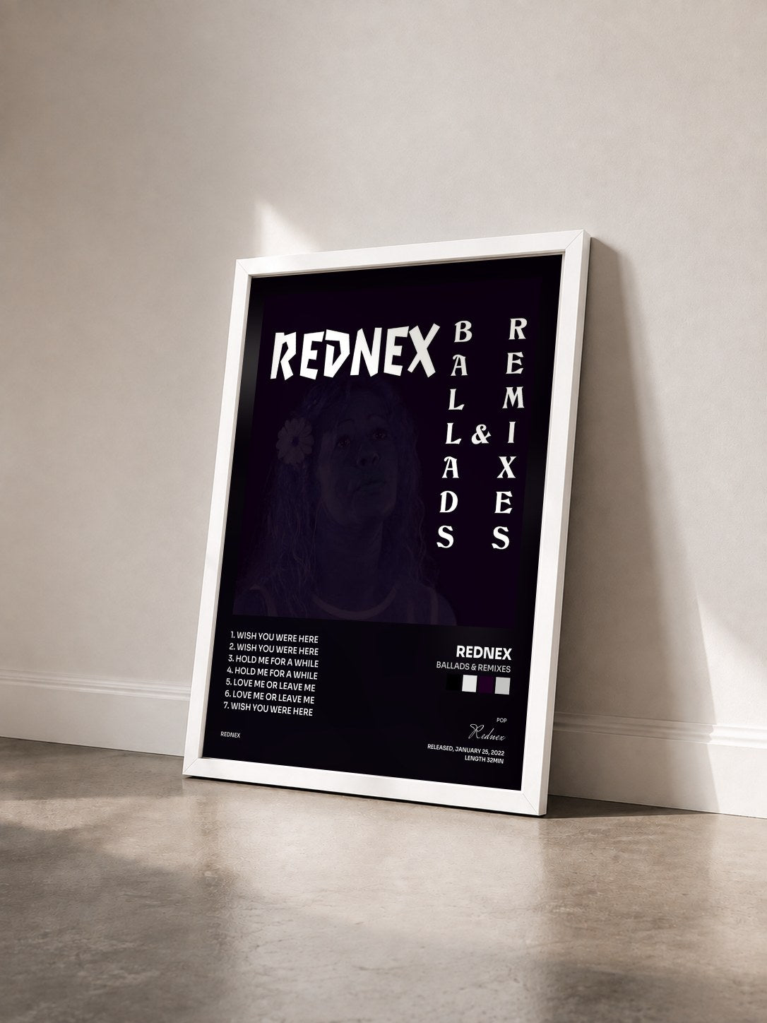 #blanc Tableau de l'album Ballads & Remixes de Rednex vu de trois quarts, cadre blanc