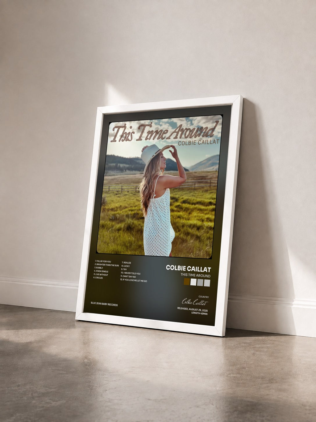 #blanc Tableau de l'album This Time Around de Colbie Caillat vu de trois quarts, cadre blanc