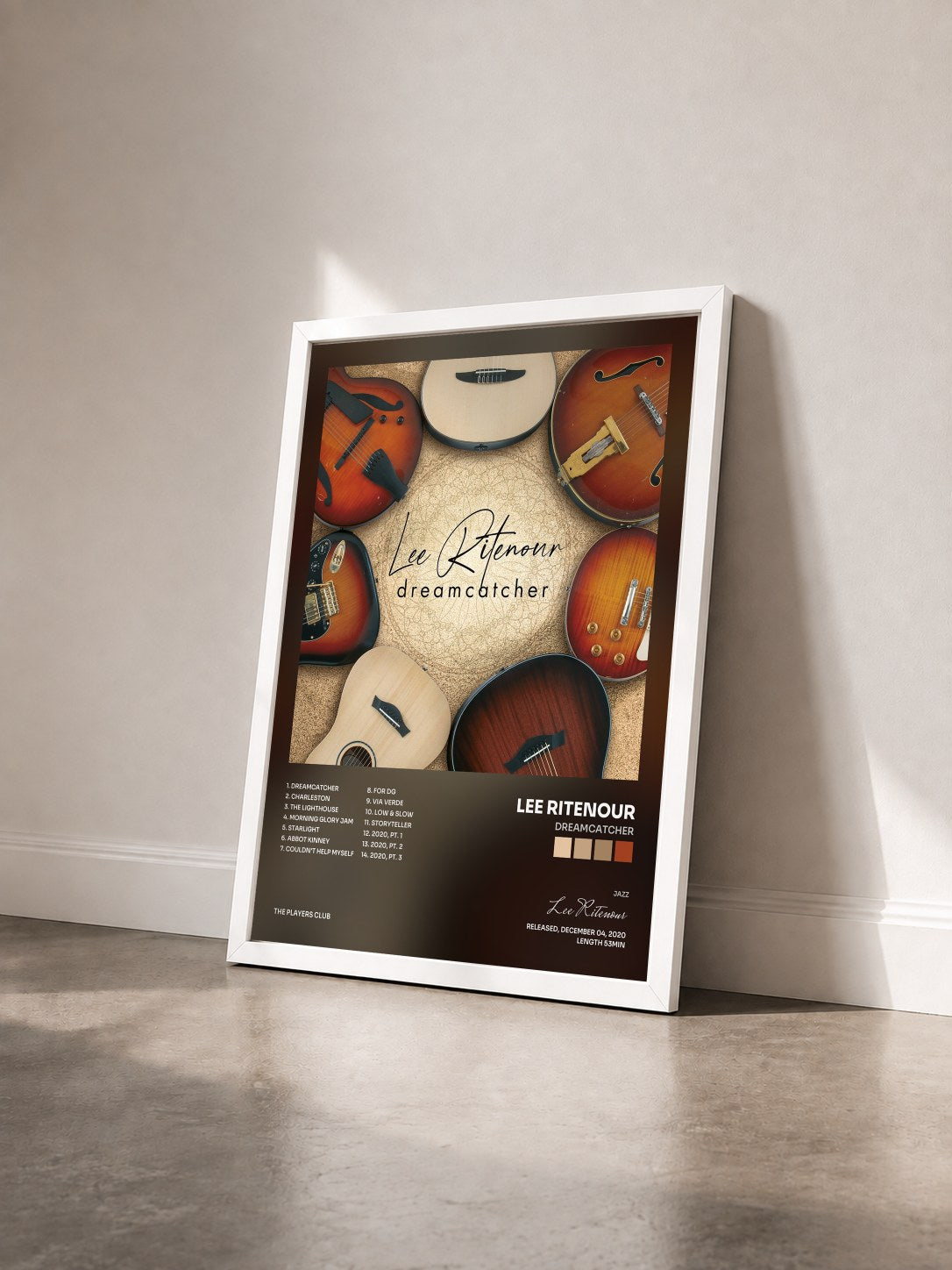 #blanc Tableau de l'album Dreamcatcher de Lee Ritenour vu de trois quarts, cadre blanc