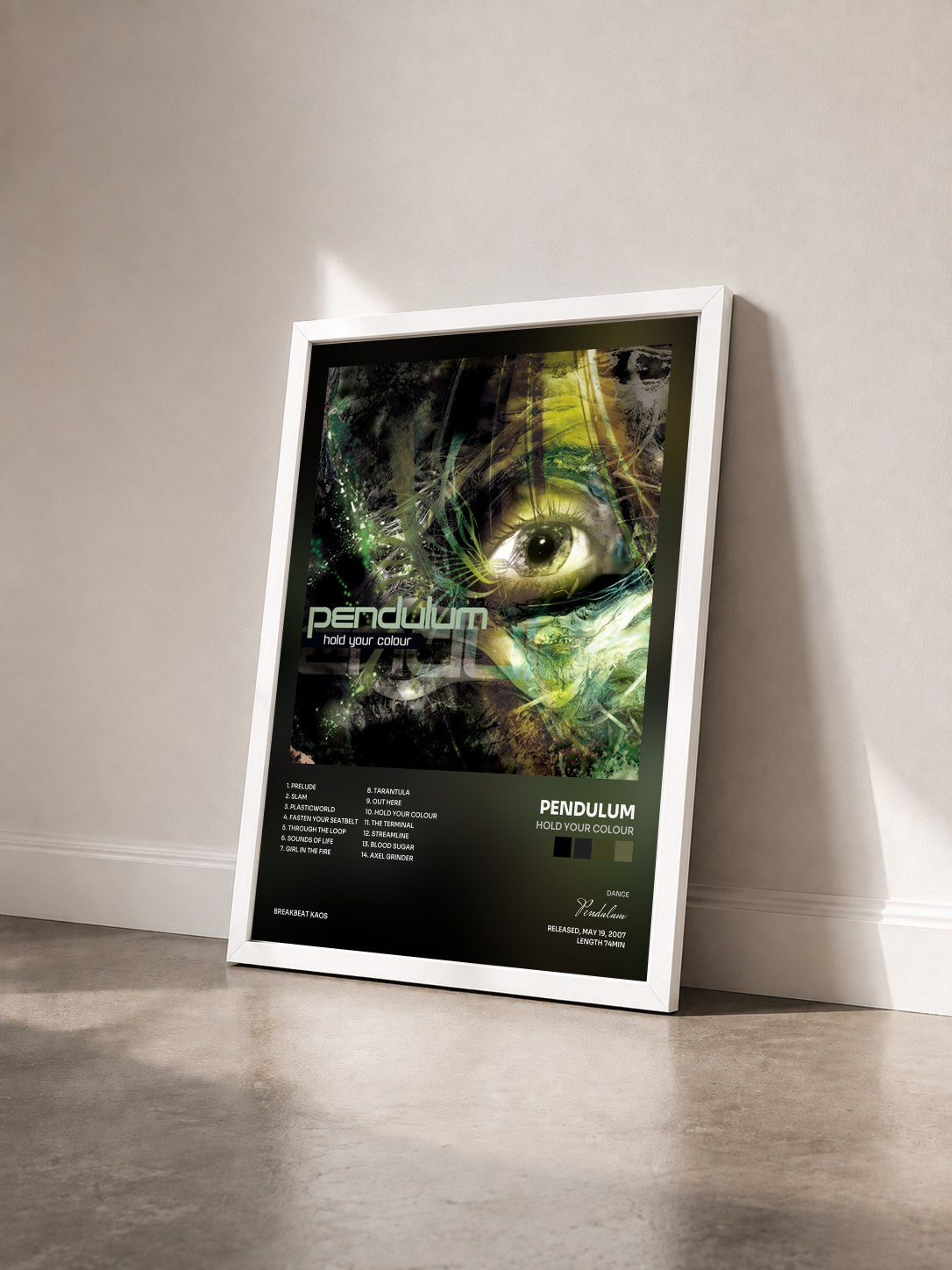 #blanc Tableau de l'album Hold Your Colour de Pendulum vu de trois quarts, cadre blanc