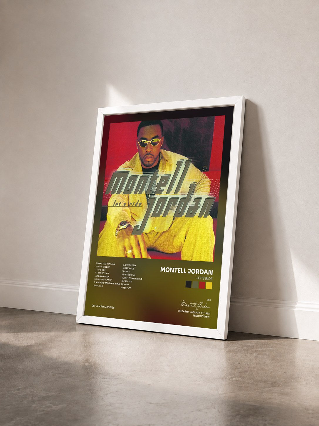 #blanc Tableau de l'album Let's Ride de Montell Jordan vu de trois quarts, cadre blanc