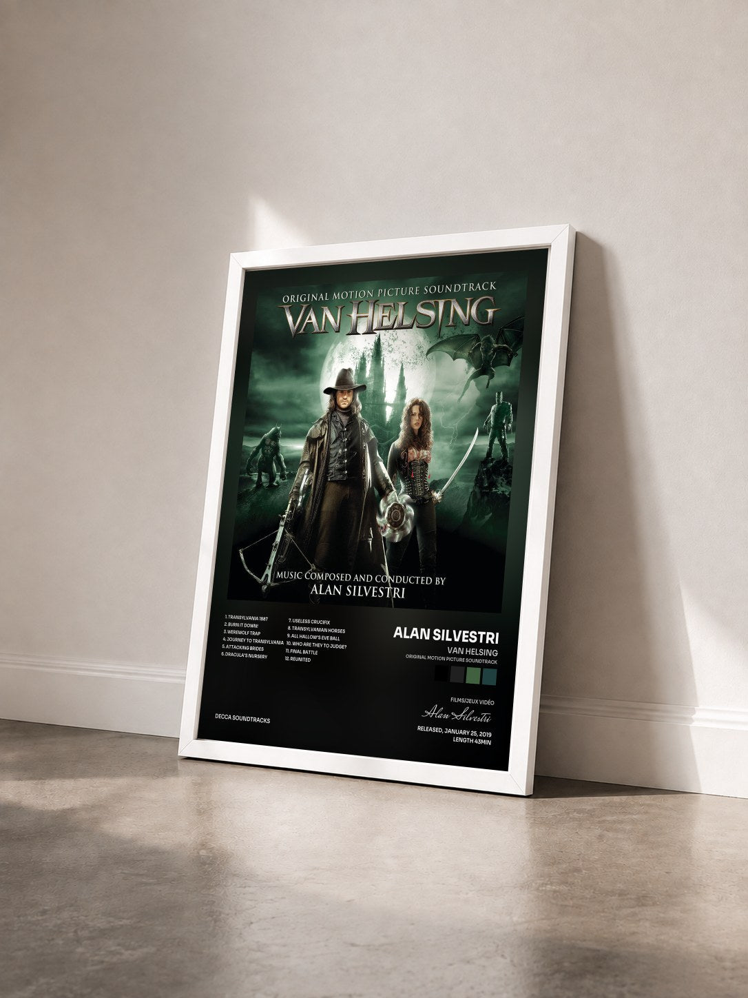 #blanc Tableau de l'album Van Helsing (Original Motion Picture Soundtrack) de Alan Silvestri vu de trois quarts, cadre blanc