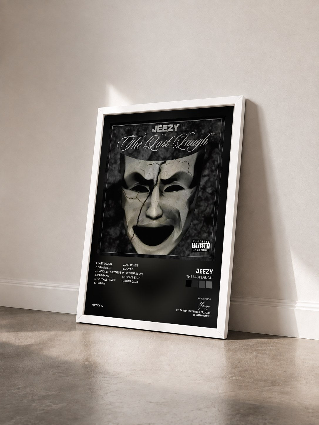 #blanc Tableau de l'album The Last Laugh de Jeezy vu de trois quarts, cadre blanc