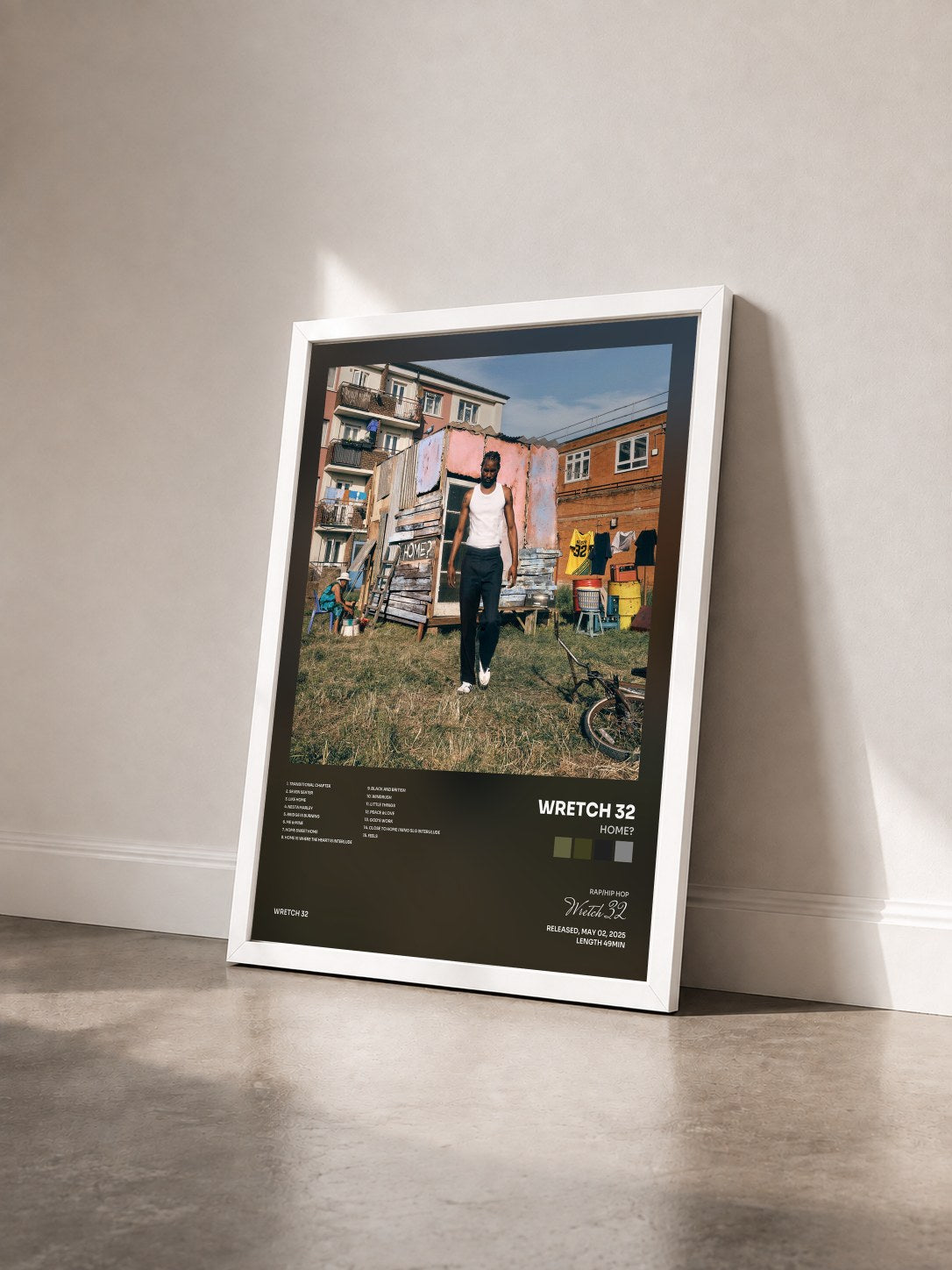 #blanc Tableau de l'album HOME? de Wretch 32 vu de trois quarts, cadre blanc