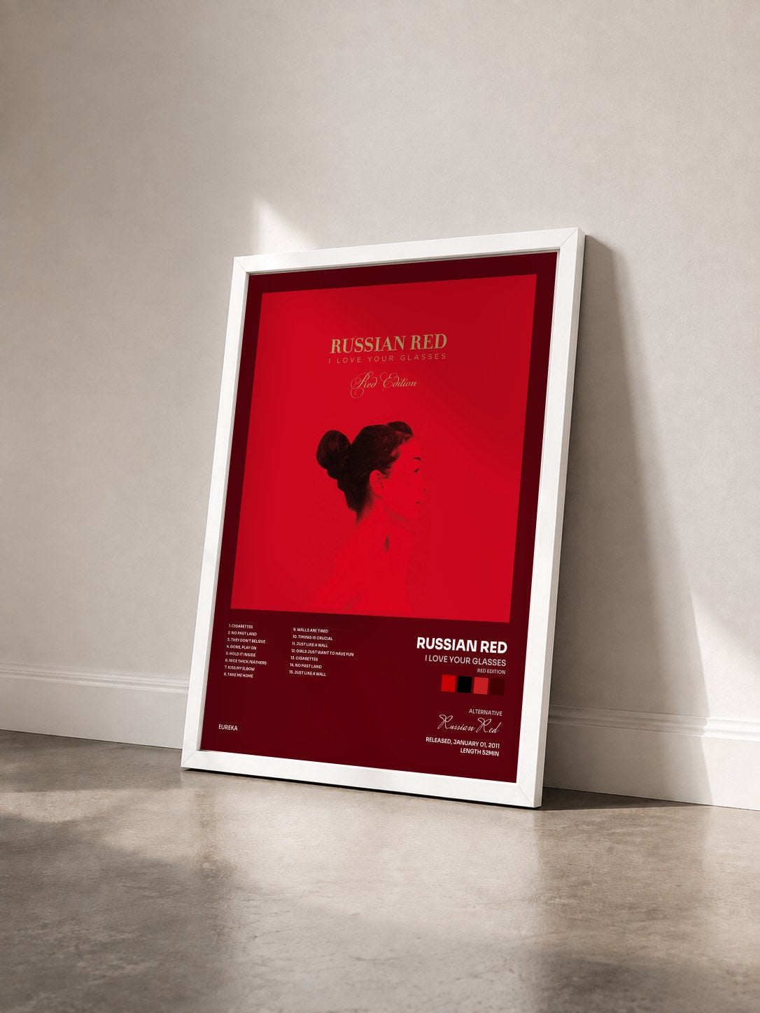 #blanc Tableau de l'album I Love Your Glasses (Red Edition) de Russian Red vu de trois quarts, cadre blanc