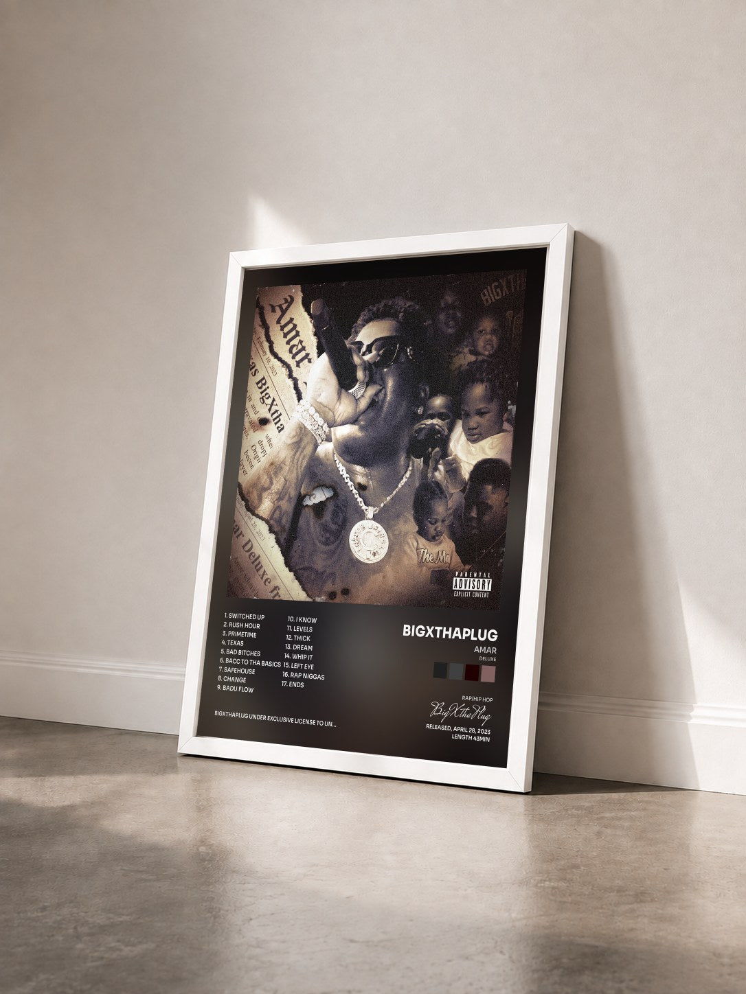 #blanc Tableau de l'album AMAR (Deluxe) de BigXthaPlug vu de trois quarts, cadre blanc