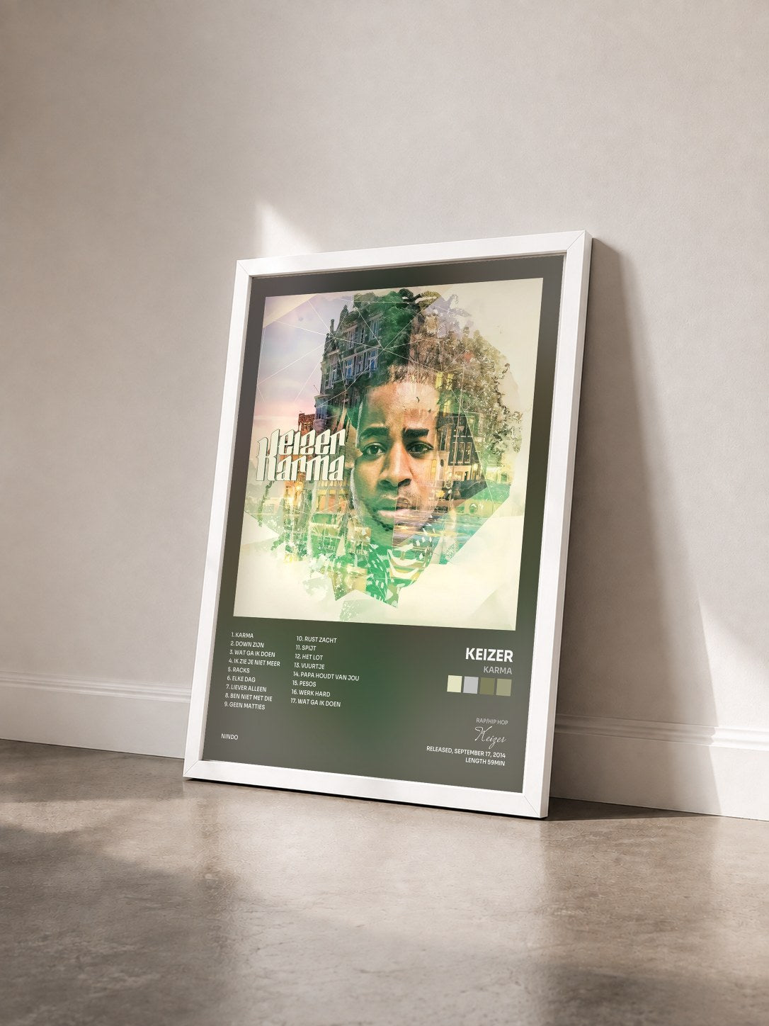 #blanc Tableau de l'album Karma de Keizer vu de trois quarts, cadre blanc