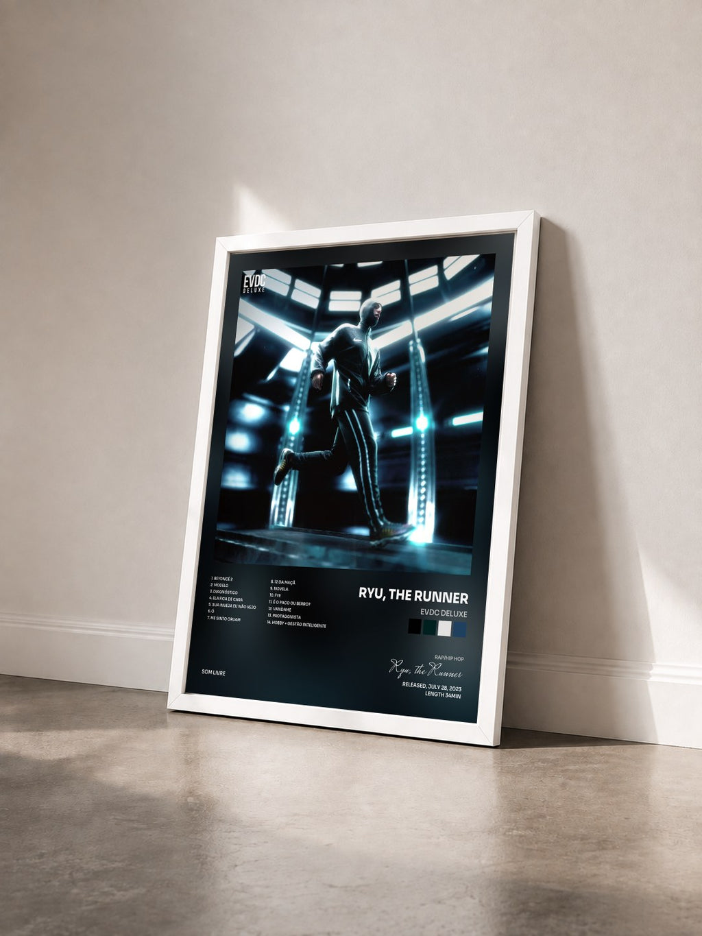 #blanc EVDC DELUXE by Ryu, the Runner as a framed art print seen at an angle, white frame