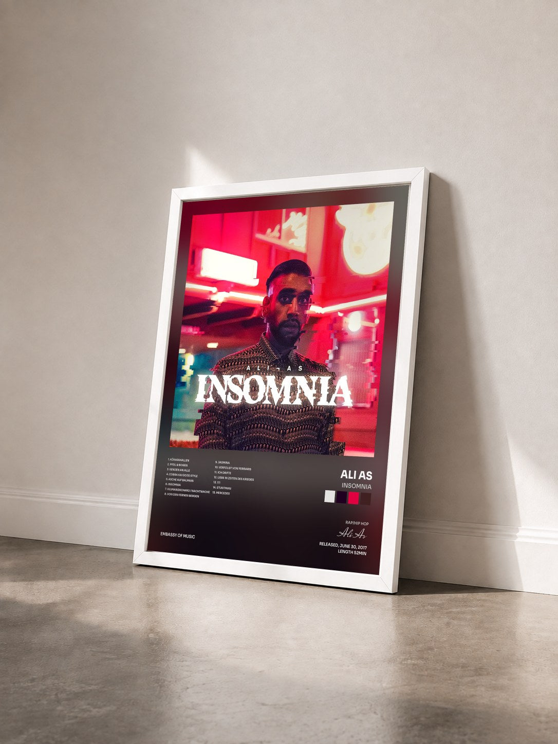 #blanc Tableau de l'album Insomnia de Ali As vu de trois quarts, cadre blanc