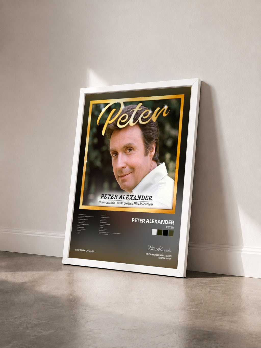 #blanc Peter by Peter Alexander as a framed art print seen at an angle, white frame