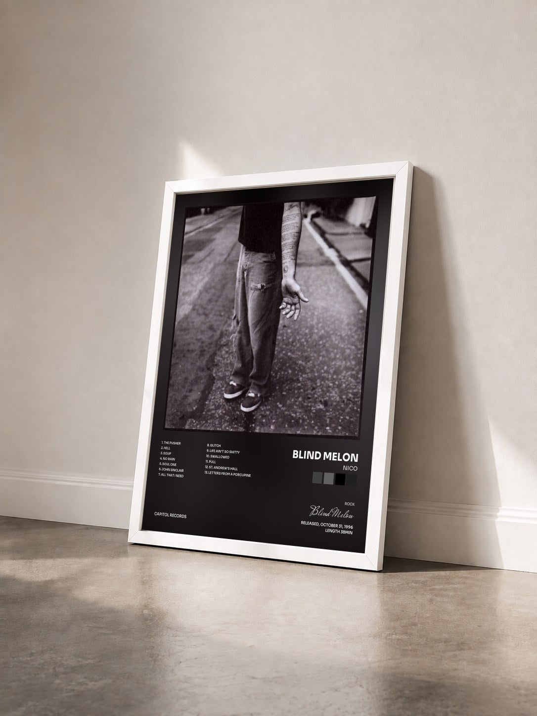 #blanc Tableau de l'album Nico de Blind Melon vu de trois quarts, cadre blanc