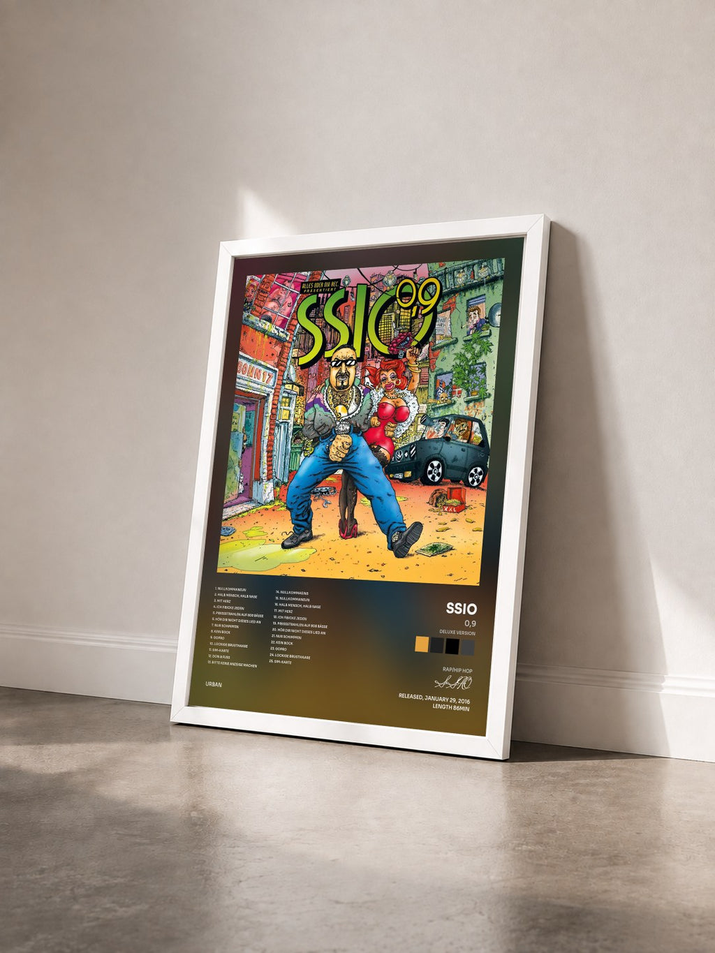 #blanc Tableau de l'album 0,9 (Deluxe Version) de SSIO vu de trois quarts, cadre blanc