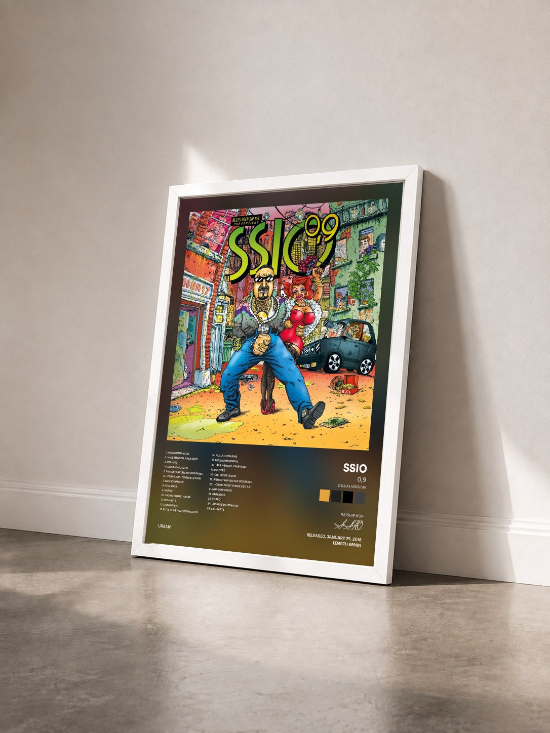 #blanc Tableau de l'album 0,9 (Deluxe Version) de SSIO vu de trois quarts, cadre blanc