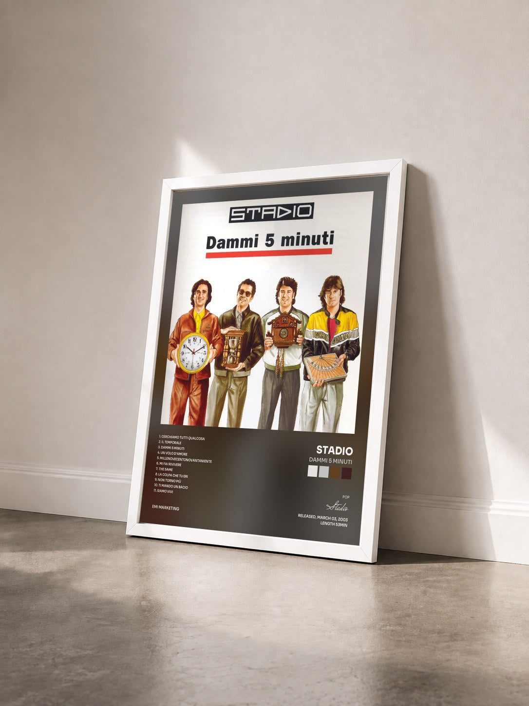 #blanc Tableau de l'album Dammi 5 Minuti de Stadio vu de trois quarts, cadre blanc