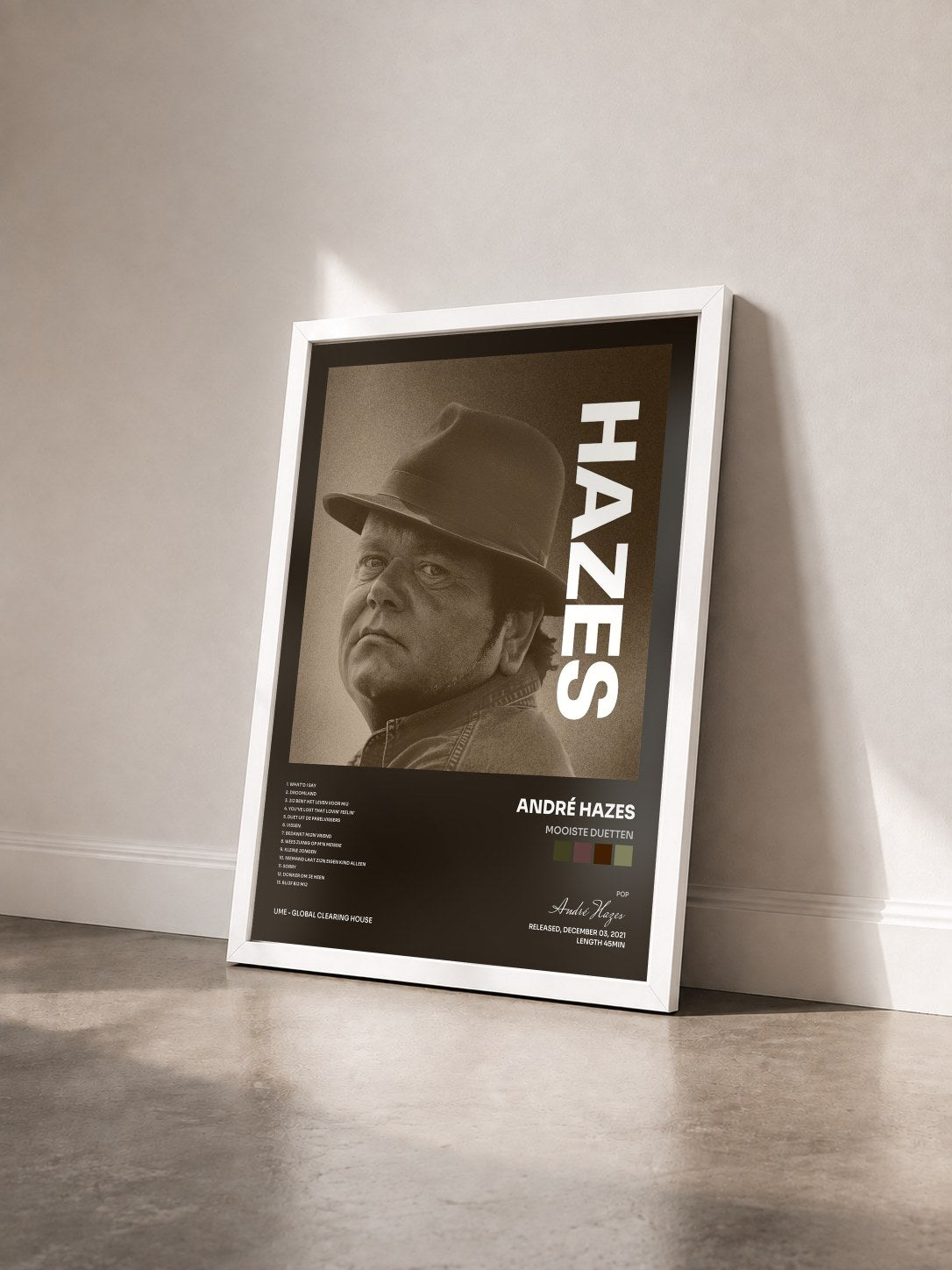 #blanc Tableau de l'album Mooiste Duetten de André Hazes vu de trois quarts, cadre blanc