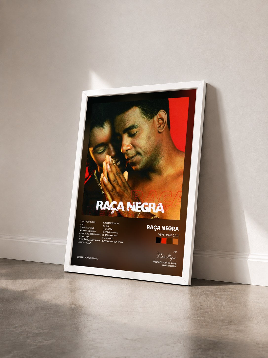 #blanc Tableau de l'album Vem Pra Ficar de Raça Negra vu de trois quarts, cadre blanc