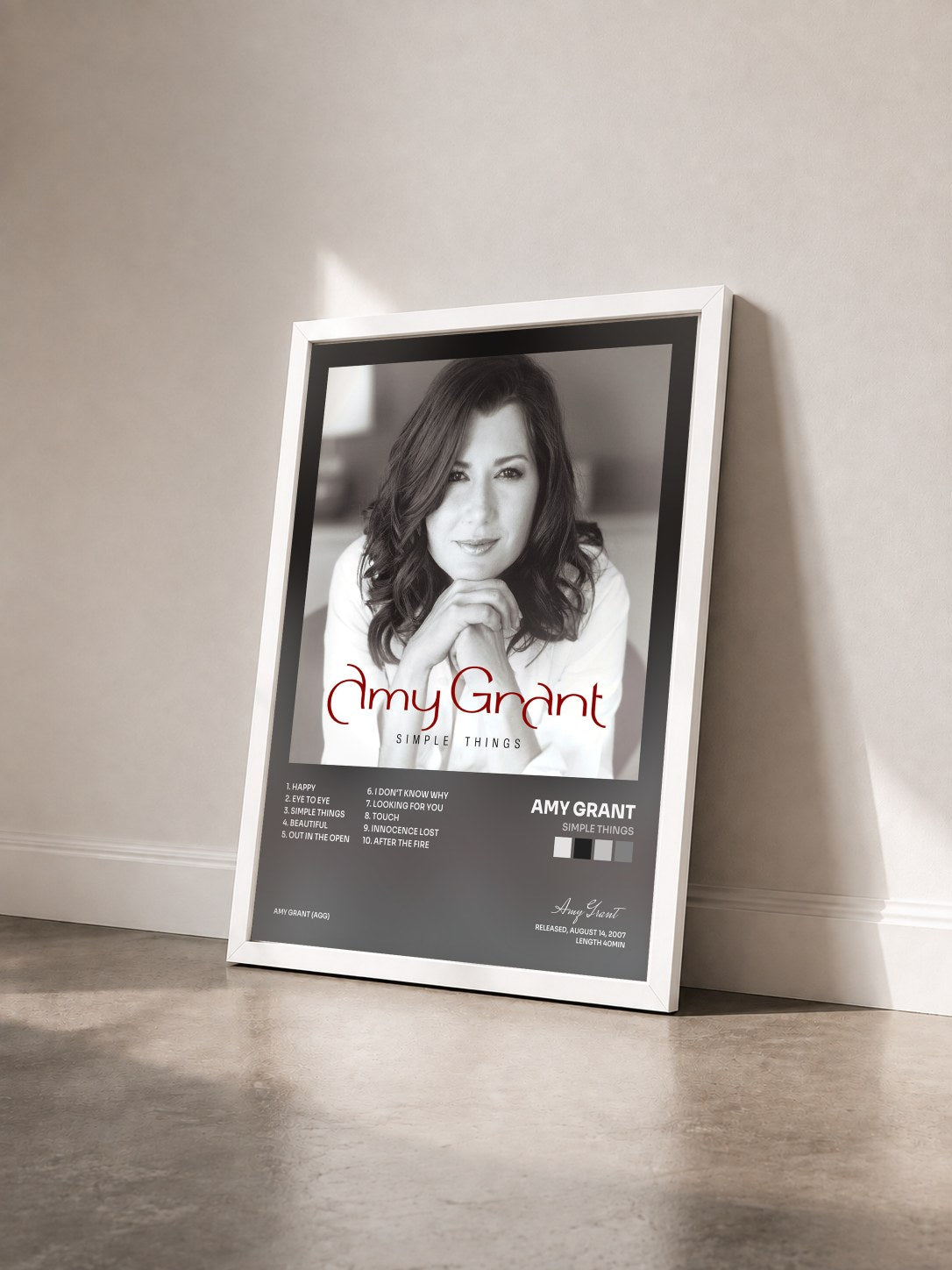 #blanc Tableau de l'album Simple Things de Amy Grant vu de trois quarts, cadre blanc