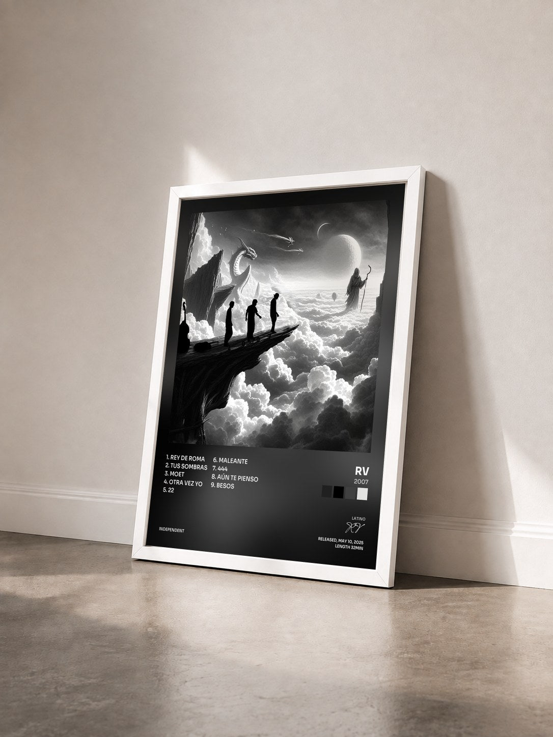#blanc Tableau de l'album 2007 de RV vu de trois quarts, cadre blanc