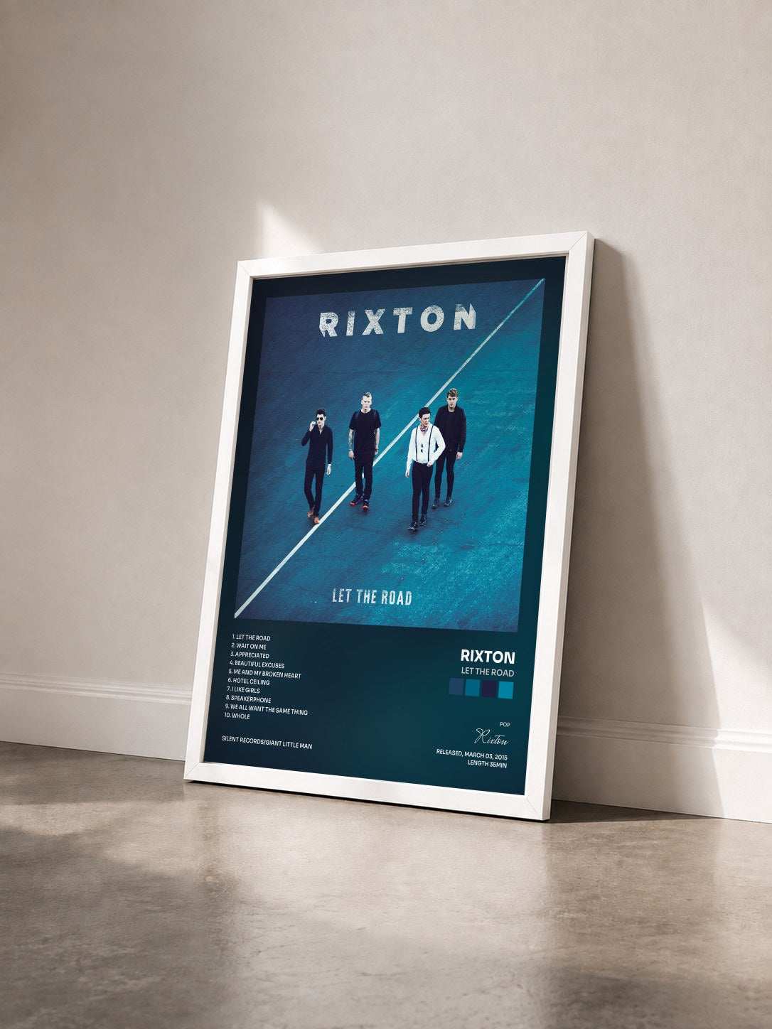#blanc Tableau de l'album Let The Road de Rixton vu de trois quarts, cadre blanc