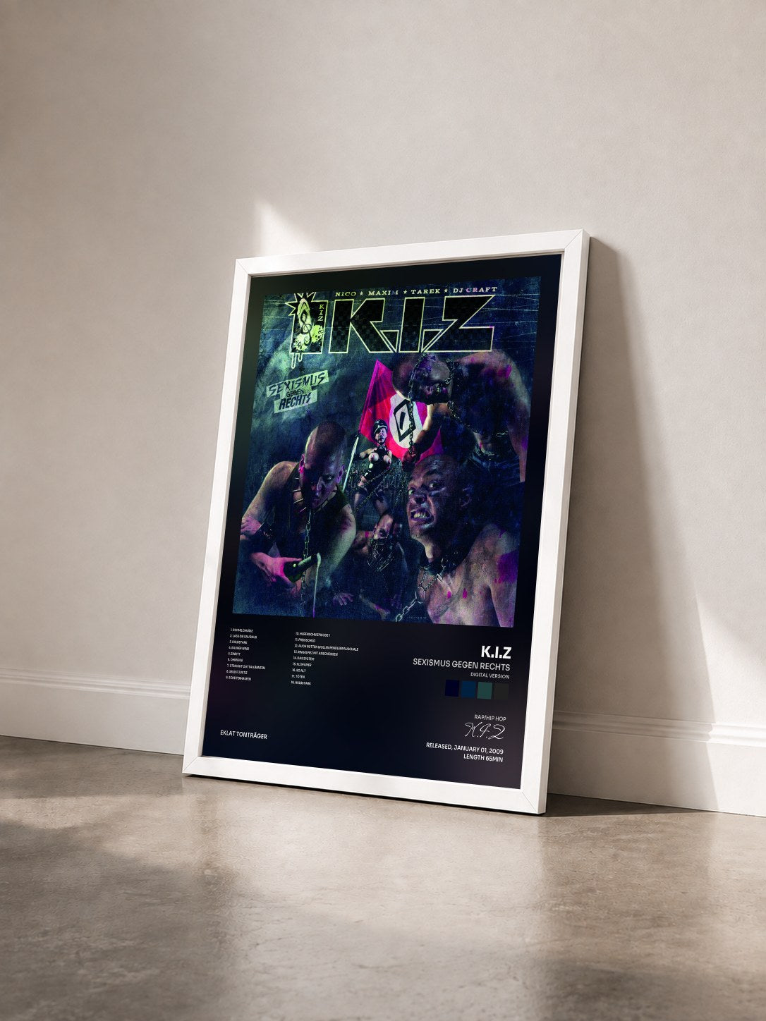 #blanc Tableau de l'album Sexismus Gegen Rechts (Digital Version) de K.I.Z vu de trois quarts, cadre blanc
