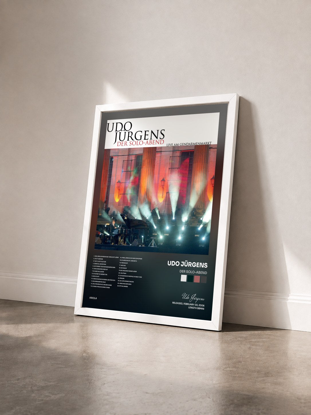 #blanc Tableau de l'album Der Solo-Abend de Udo Jürgens vu de trois quarts, cadre blanc