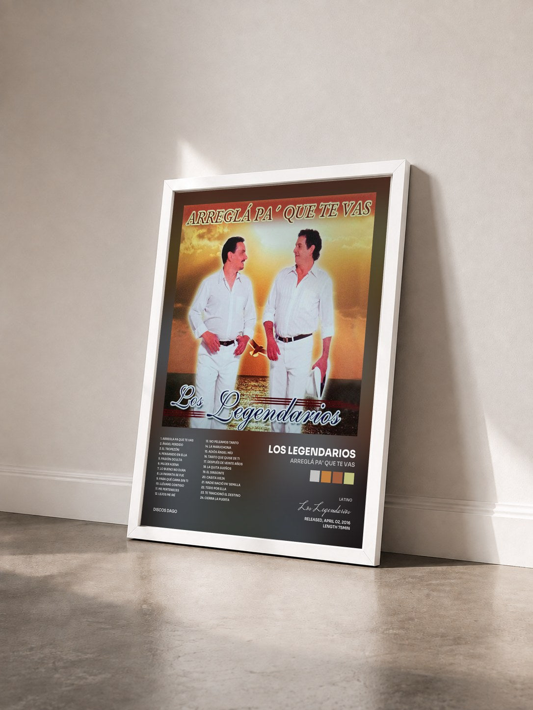 #blanc Tableau de l'album Arreglá Pa' Que Te Vas de Los Legendarios vu de trois quarts, cadre blanc