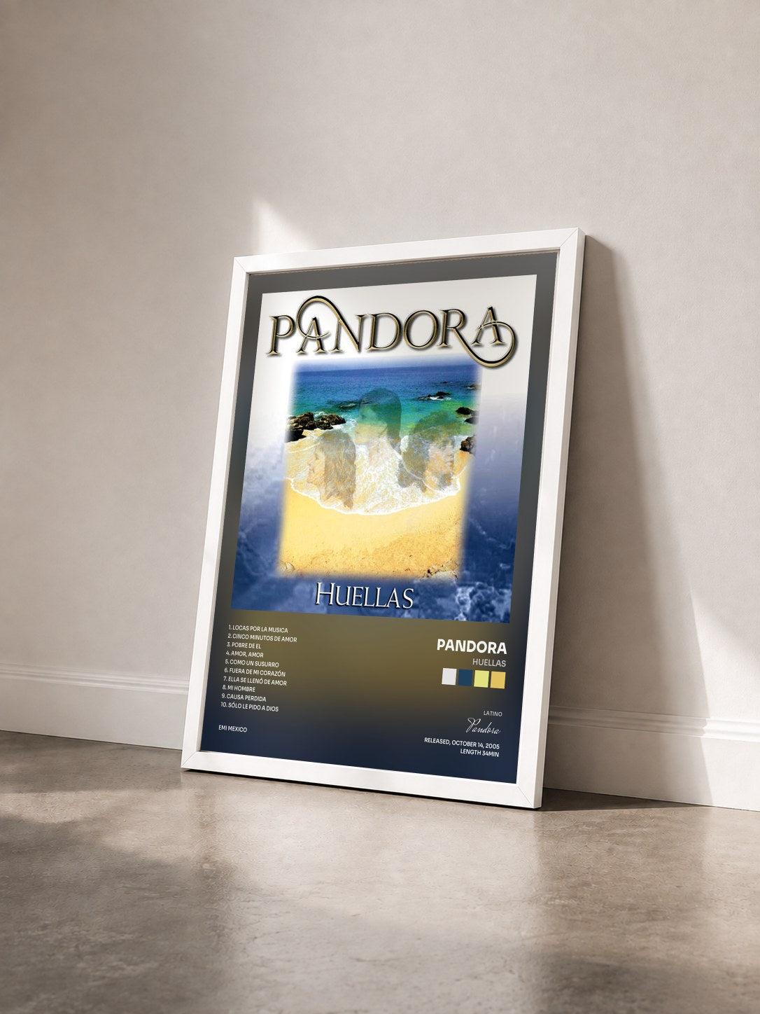 #blanc Tableau de l'album Huellas de Pandora vu de trois quarts, cadre blanc