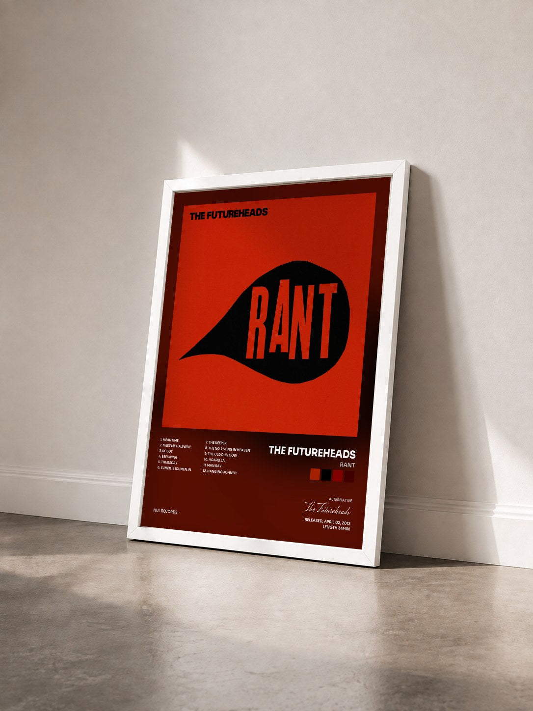 #blanc Tableau de l'album Rant de The Futureheads vu de trois quarts, cadre blanc