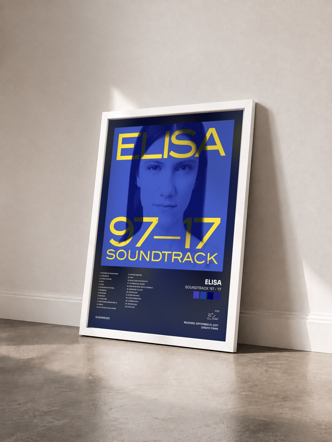 #blanc Tableau de l'album Soundtrack '97 - '17 de Elisa vu de trois quarts, cadre blanc