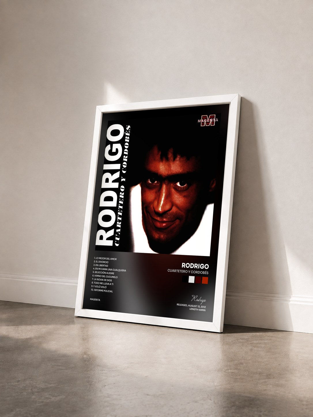 #blanc Tableau de l'album Cuartetero y Cordobés de Rodrigo vu de trois quarts, cadre blanc