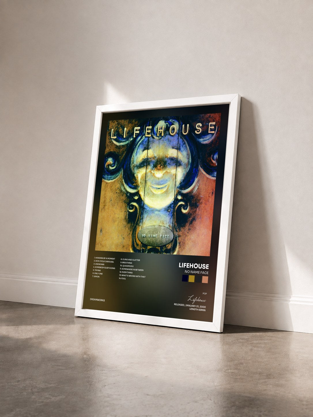 #blanc Tableau de l'album No Name Face de Lifehouse vu de trois quarts, cadre blanc